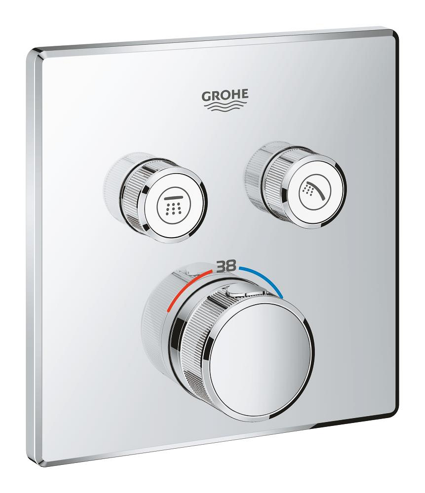 Set de finition pour thermostatique encastré, GROHE Grohtherm SmartControl carré, 2 sorties, chromé