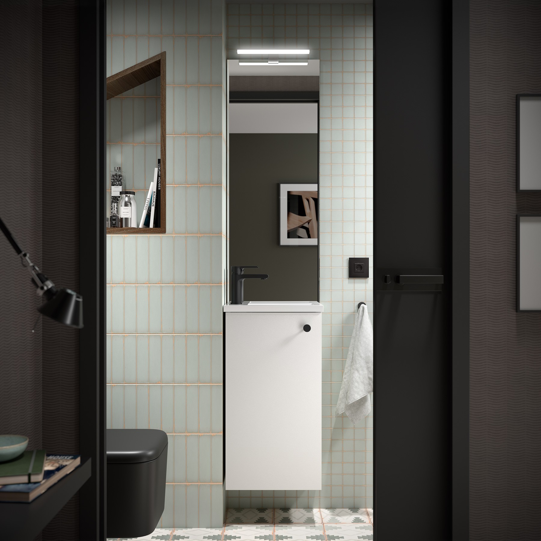 Badkamermeubel met wastafel, Salgar Marville 1 deur, breedte 40 cm, zonder spiegel of wandlamp, satijnwit