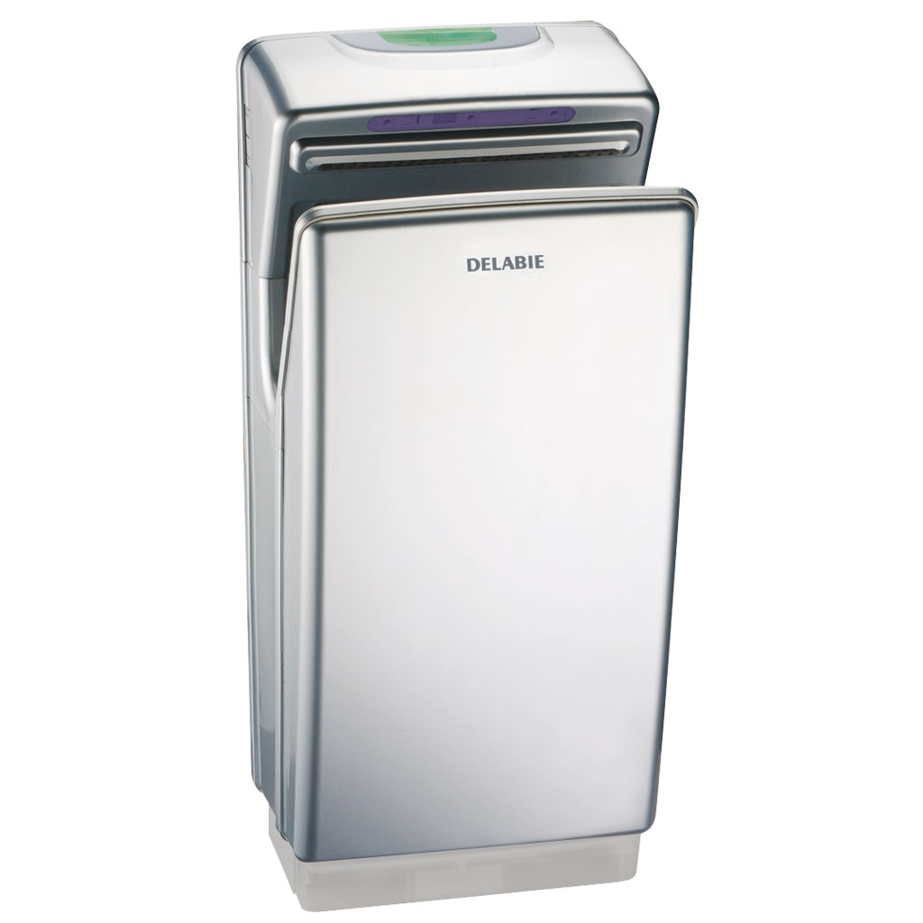 Elektrische handendroger met geblazen lucht, Delabie Speedjet, 850 W, metaalgrijs