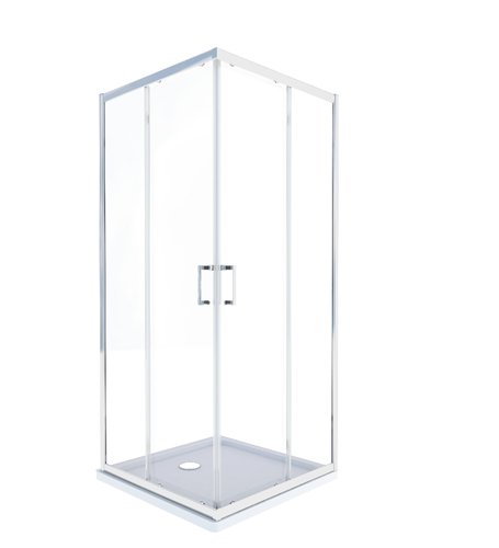 Hoekinstap met schuifdeuren, Waterfront Neo, 90 x 90 cm, hoogte 190 cm, helder glas 6 mm, verchroomd profiel