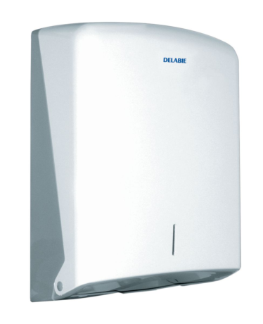 Handdoekdispenser voor wandmontage, Delabie Hypereco, capaciteit 500 handdoekjes, wit ABS