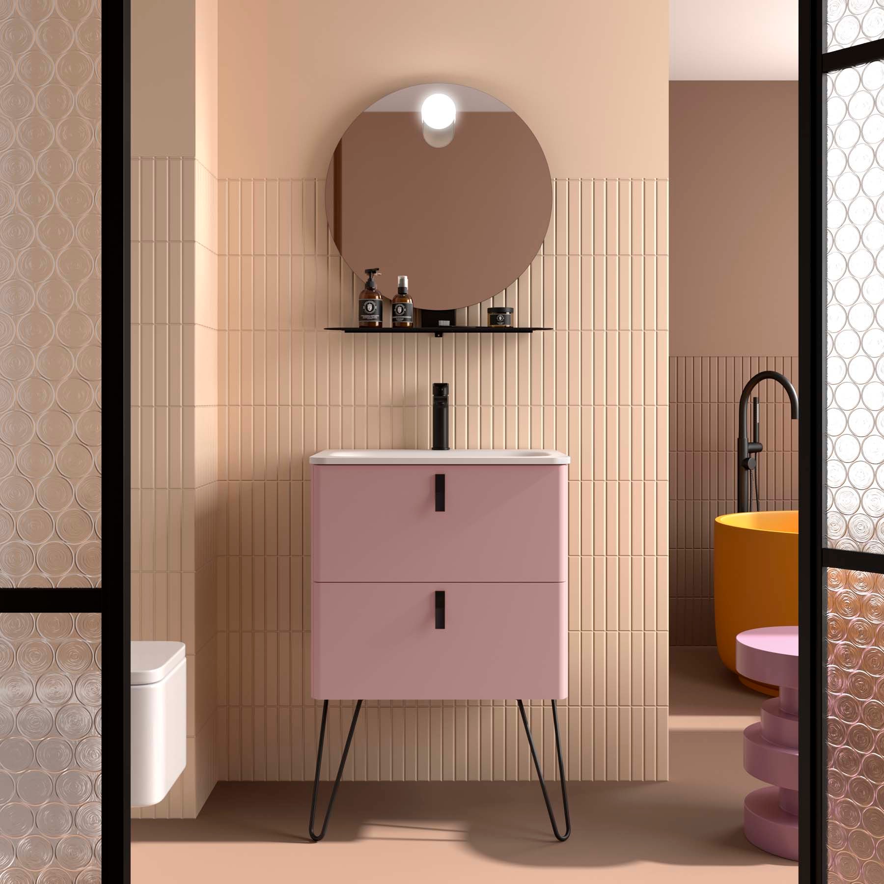 Meuble sous-lavabo suspendu, Salgar Uniiq 2 tiroirs, largeur 60 cm, Blush Pink