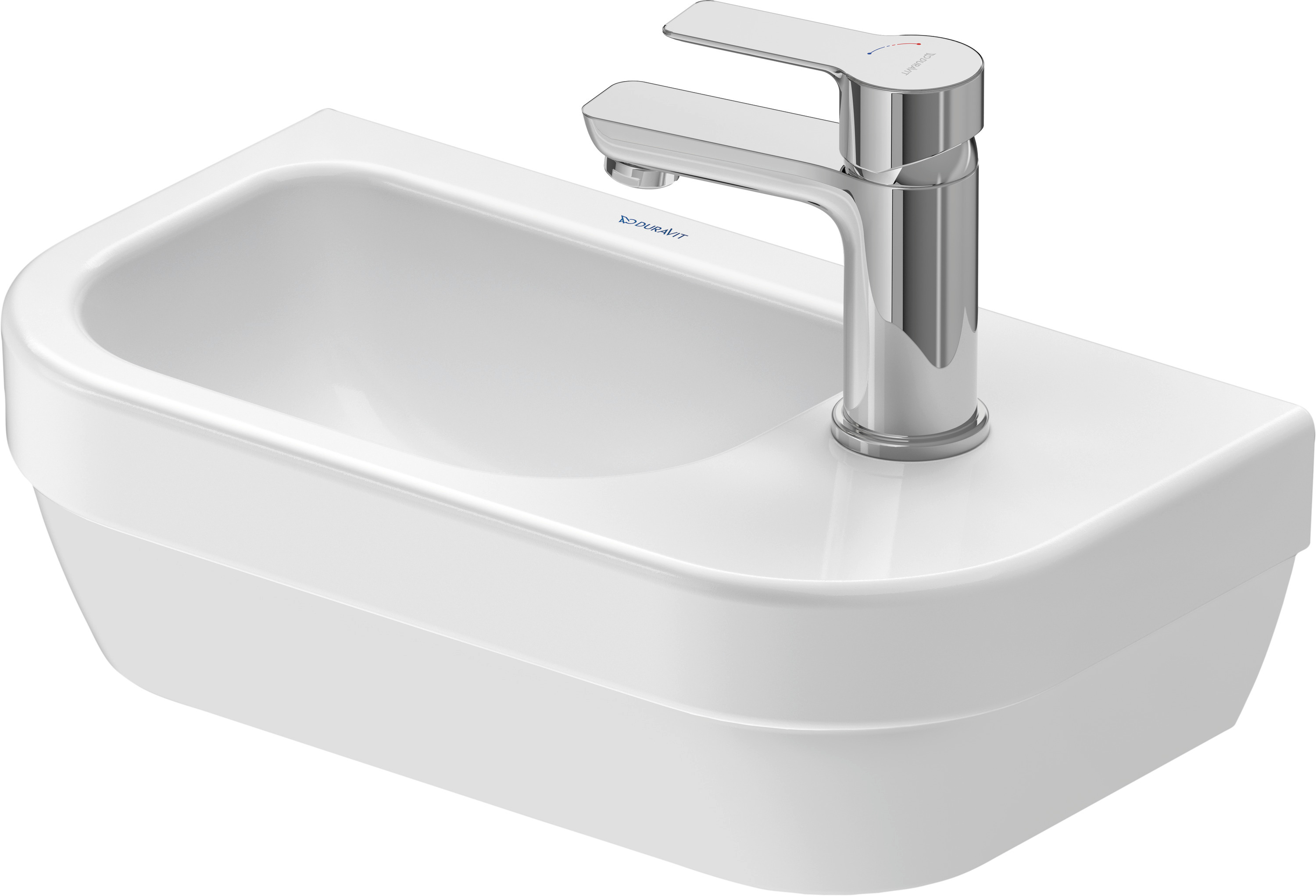 Lave-mains en céramique, Duravit D-Code, largeur 40 cm, trou de robinet au centre