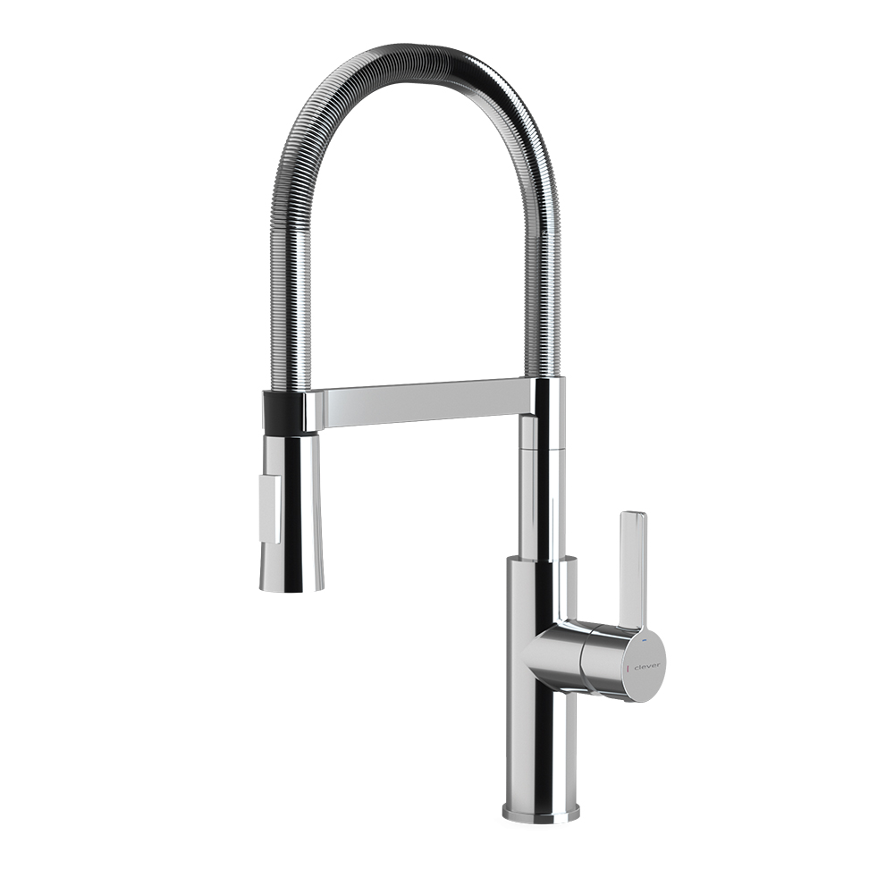 Semiprofessionele keukenkraan, Clever Alpina Metal, handdouche 2 straalsoorten, 165 mm, verchroomd