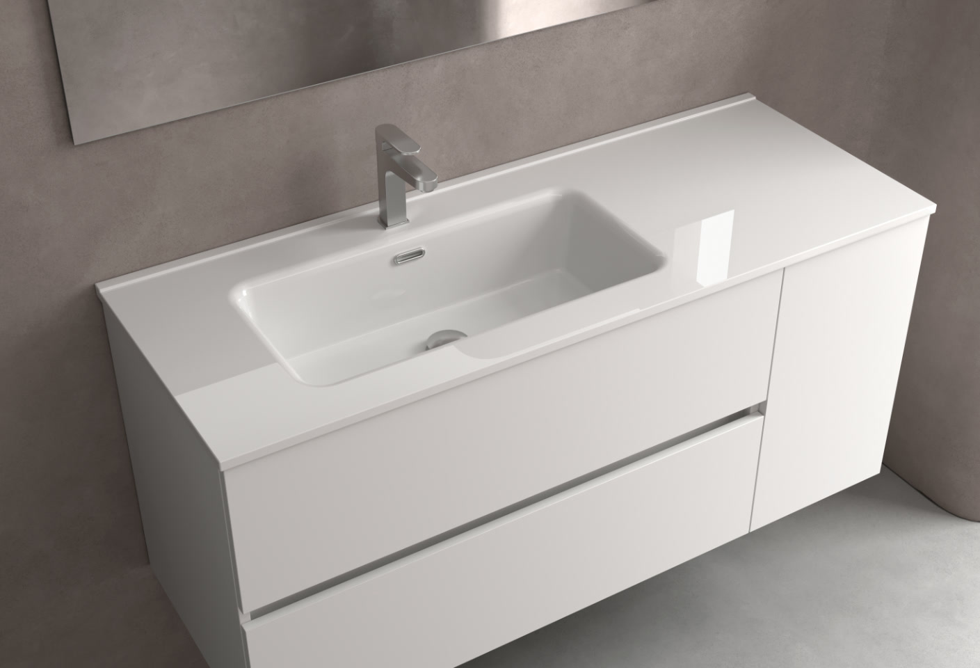 Plan vasque en céramique, Salgar Constanza, 110 x 46 cm, pour coquette à droite, blanc brillant