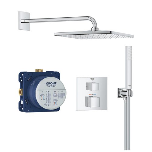 Système de douche encastré thermostatique, GROHE Grohtherm Cube, 2 sorties, douche de tête 310 x 310 mm, chromé