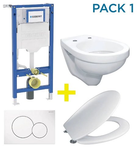 Hangtoiletpack met inbouwreservoir, Geberit UP320, pot Villeroy & Boch Saval Pro, bedieningsplaat Geberit Sigma01, zitting Sinox