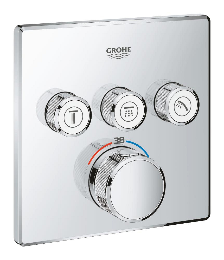 Set de finition pour thermostatique encastré, GROHE Grohtherm SmartControl carré, 3 sorties, chromé