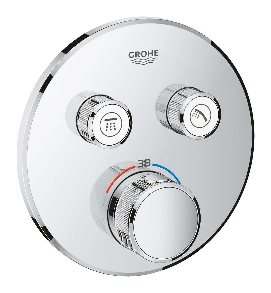 Afwerkset voor inbouwthermostaat, GROHE Grohtherm SmartControl rond, 2 uitgangen, verchroomd