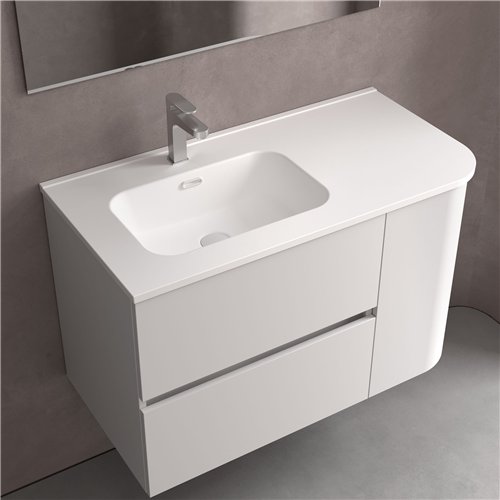 Plan vasque en céramique, Salgar Constanza, 91 x 46 cm, pour coquette arrondie à droite, blanc mat