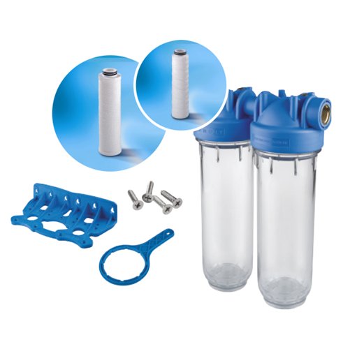Filtre à eau duplex, Durlem Kit Duplex, 3/4", bobinée 25 µm + charbon actif 25 µm