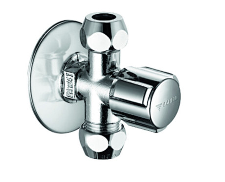 Hoekstopkraan met 2 uitgangen, Schell Comfort, 1/2" x 3/8" x 3/8"