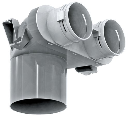 Gebogen manchet voor halfstijf kanaal, Aldes Optiflex, Ø 125 mm, 3 aansluitingen Ø 63 mm