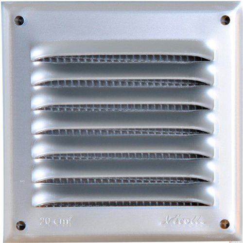 Lamellenrooster met muggengaas, Nicoll LM4949G, 49 x 49 cm, grijs aluminium