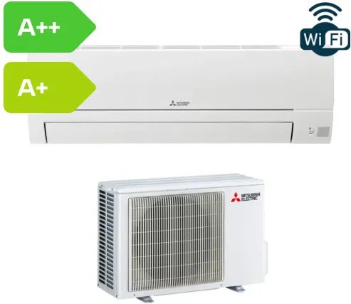 Airco wandmodel monosplit, binnen- en buitenunit, Mitsubishi Electric MSZ-HR25VFK + MUZ-HR25VF, koelen 2,5 kW, verwarmen 3,15 kW, R32