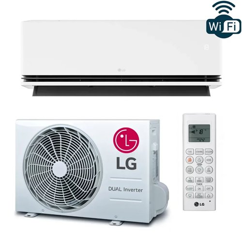 Airco wandmodel monosplit, binnen- en buitenunit, LG DUALCOOL AI Deluxe H09S1DA, koelen 2,5 kW, verwarmen 3,2 kW, R32