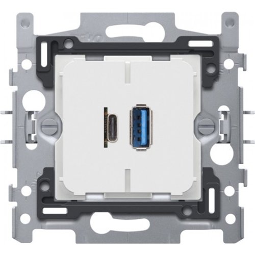 Dubbele lader USB-A en USB-C, Niko, 17,5 W, sokkel 60 x 71 mm