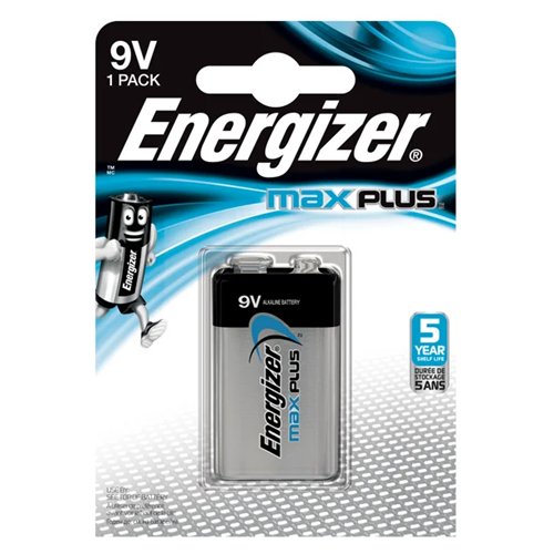 Alkalinebatterij, Energizer Max Plus, 9 V 6LR61, blister van 1