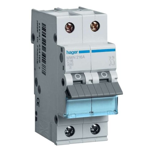 Disjoncteur modulaire 2P, Hager, 6 A, courbe C, 3 kA