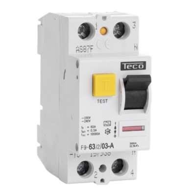 Interrupteur différentiel 2P, Teco, 40 A, 300 mA, type A