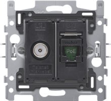 Socle pour prise coaxiale et RJ45, Niko, UTP cat. 6, agréé Telenet et VOO