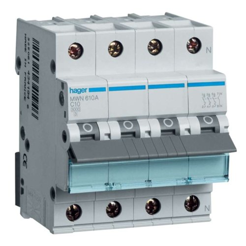 Disjoncteur modulaire 3P+N, Hager, 2 A, courbe C, 3 kA