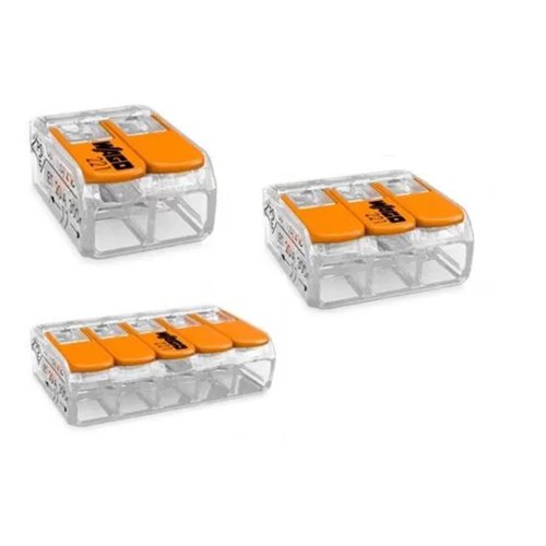 Verbindingsklem met hendels, Wago 221, 3 geleiders, 0,2 tot 4 mm²