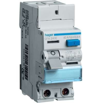 Interrupteur différentiel 2P, Hager, 40 A, 30 mA, type A