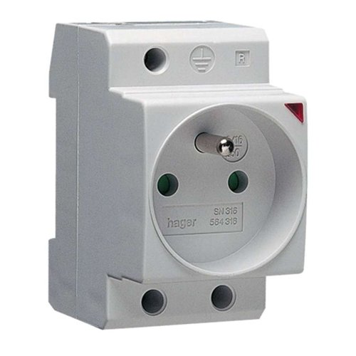 Modulair stopcontact met penaarde, Hager, 16 A, met verklikkerlampje, 2,5 modules