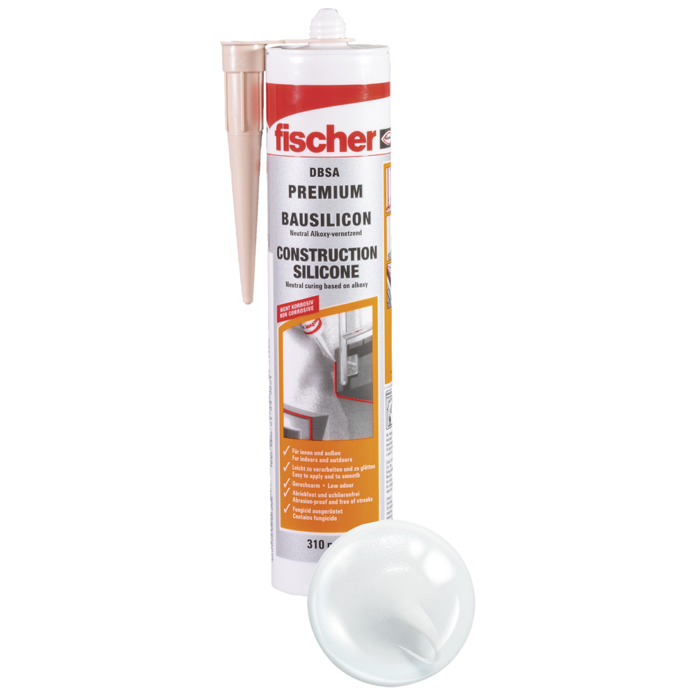 Mastic silicone bâtiment, fischer DBSA, transparent, cartouche de 310 ml