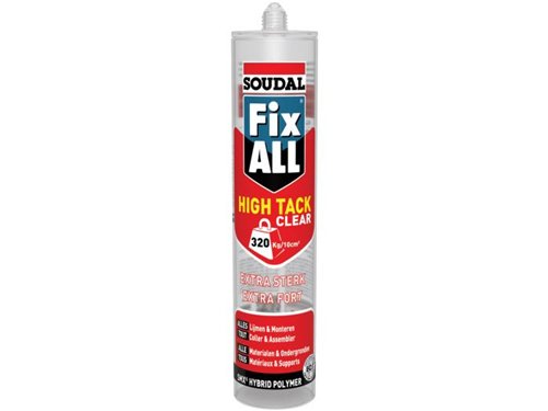 Mastic-colle polymère hybride, Soudal Fix ALL High Tack Clear, transparent, cartouche de 290 ml