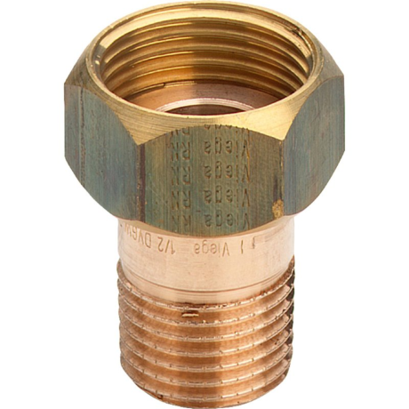 Raccord à écrou fileté en bronze, Viega 3335, mâle 1/2" x écrou 3/4", à joint plat