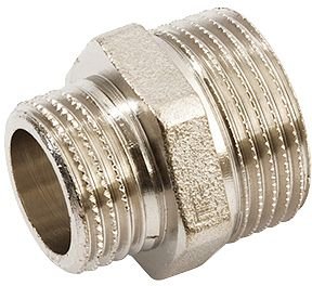 Verchroomde verloopnippel met draad, buitendraad 1/2" x buitendraad 3/8"