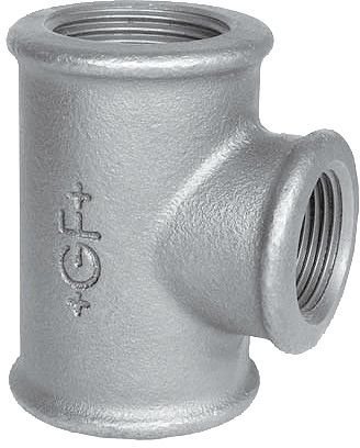 Té réduit fileté en fonte galvanisée, HS Fittings, femelle 1/2" x femelle 3/4" x femelle 1/2", n° 130