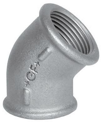 Coude 45° fileté en fonte galvanisée, HS Fittings, femelle 1" x femelle 1", n° 120