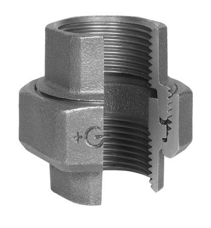 Driedelige koppeling met draad van zwart gietijzer, HS Fittings, binnendraad 3/8" x binnendraad 3/8", nr. 340