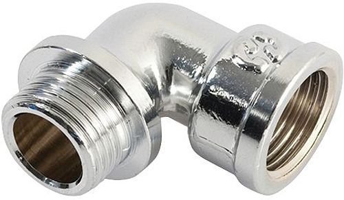 Verchroomde bocht 90° met draad, buitendraad 3/4" x binnendraad 3/4"
