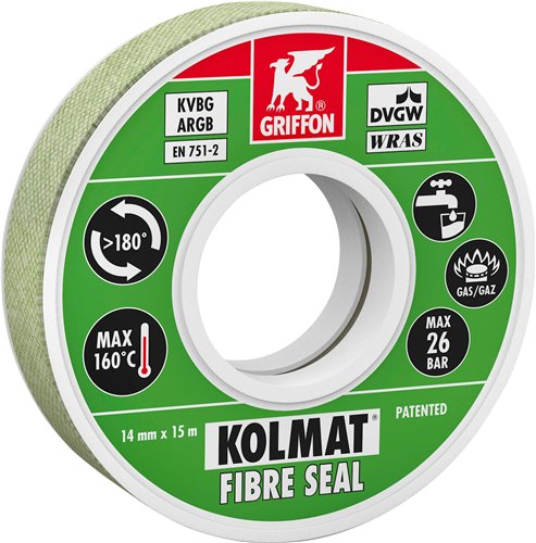 Afdichtingsband voor draadverbindingen, Griffon Kolmat Fibre Seal, breedte 12 mm, rol van 15 m