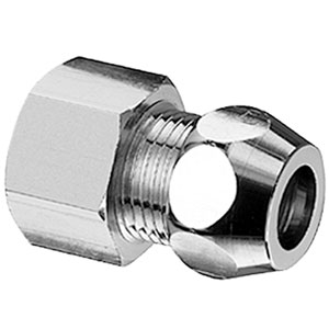 Rechte knelkoppeling van verchroomd messing, Schell, binnendraad 3/8" x Ø 10 mm