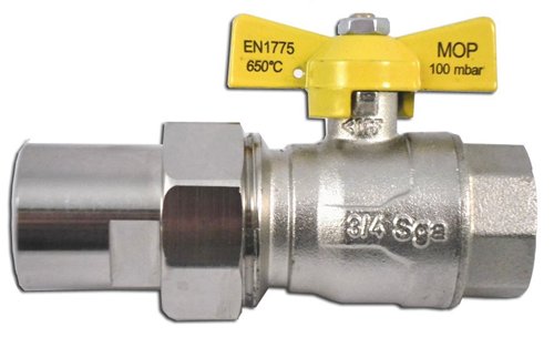 Gaskraan met koppeling, Soper, binnendraad 3/4" x binnendraad 3/4", HTB