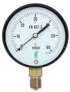 Gasmanometer, Soper, Ø 63 mm, 0 tot 100 mbar, radiale aansluiting 1/4"