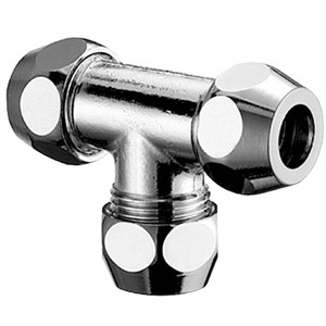 Té bicône en laiton chromé, Schell, Ø 10 mm x Ø 10 mm x Ø 10 mm