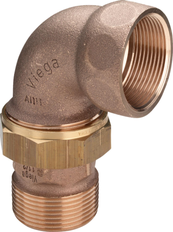 Coude union fileté en bronze, Viega 3088, mâle 3/4" x femelle 3/4", à joint plat