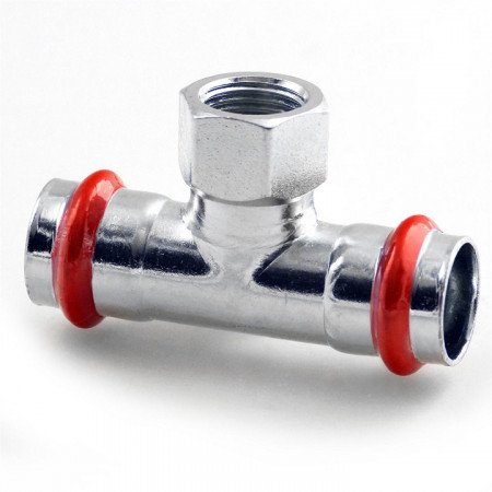 T-stuk pers met draad van elektrolytisch verzinkt staal, Effebi Carbon Steel, Ø 15 mm x binnendraad 1/2" x Ø 15 mm