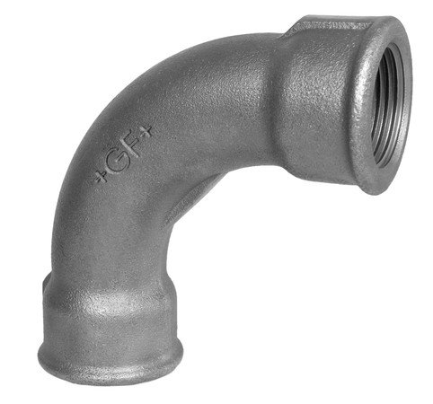 Bocht 90° met draad van zwart gietijzer, HS Fittings, binnendraad 5/4" x binnendraad 5/4", nr. 2