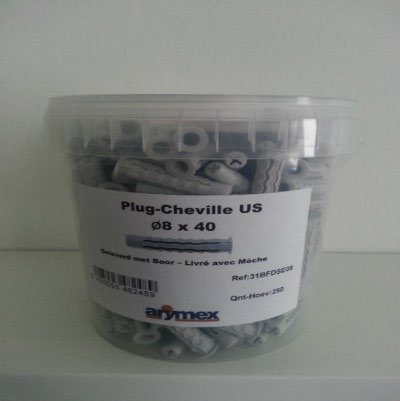 Cheville nylon avec mèche, Arymex, Ø 8 mm, seau de 250