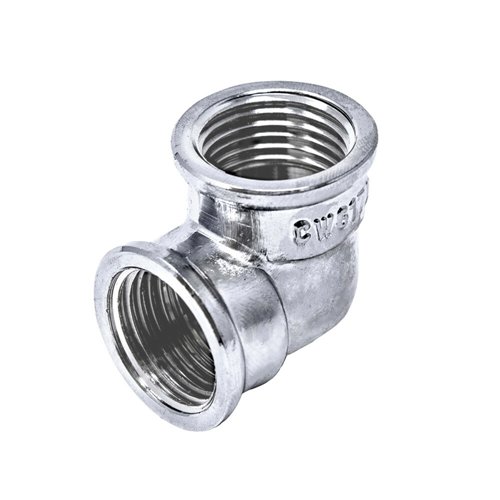 Verchroomde bocht 90° met draad, binnendraad 1/2" x binnendraad 1/2"