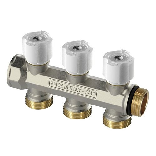 Modulaire verchroomde collector met kranen, Begetube, 3/4", 3 uitgangen euroconus buitendraad
