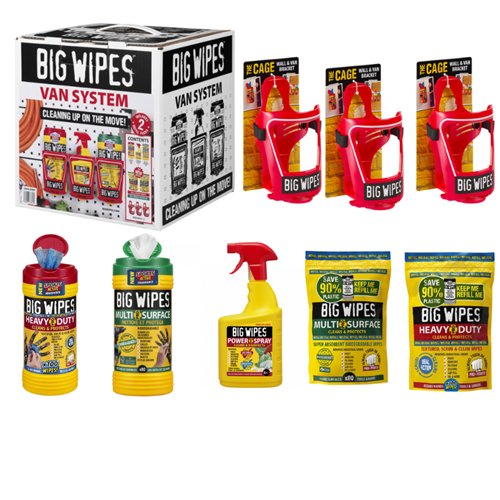 Kit de nettoyage pour utilitaire, Big Wipes Power+ Van System, lingettes Heavy Duty et Multi-Surface, Power Spray et 3 supports