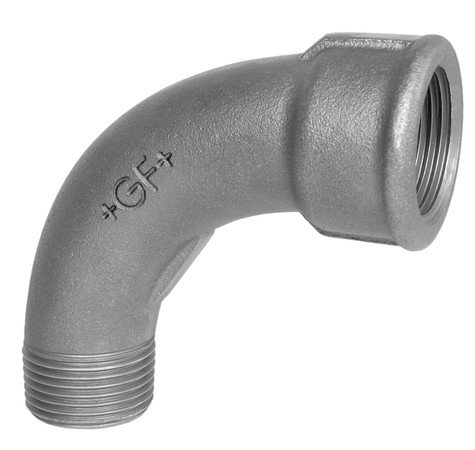 Bocht 90° met draad van zwart gietijzer, HS Fittings, buitendraad 6/4" x binnendraad 6/4", nr. 1